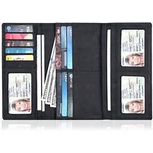 Leather Wallets For Women - RFID Blocking Checkbook Wallet With 11 Card Slots (Black 7.6X4X0.8)