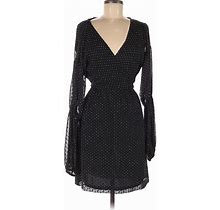 Club Monaco Casual Dress - Wrap Plunge Long Sleeves: Black Polka Dots Dresses - Women's Size 2
