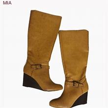 Mia Claretta Tan Vegan Leather Wedge Boots 10m