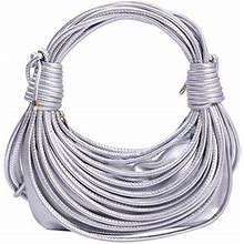 Yuanbang Women's Silver Noodle Tote Bag For Women Hand Woven Rope Knot Shoulder Bag Fashion Purses And Handbag Crossbody Bag Cute Satchel-Silver