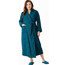 Plus Size Women's Long Terry Robe By Dreams & Co. In Deep Teal (Size 2X)