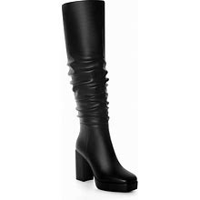 CASALANDER Knee High Boots For Women Long Slouchy Boots Women's Tall Boots Square Toe Boots High Block Heel Boots For Women Side Zipper