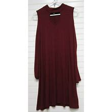 Ing Juniors Maroon Stretchy Long Sleeve Open Shoulder Dress Size L