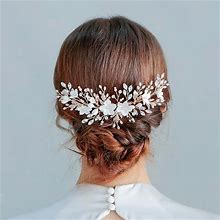 SELFCLOUD Bridal Hair Accessories,Wedding Hair Accessories Pieces For Brides,Pearl Flower Crystal Leaf Bridal Hair Comb For Wedding,Brides,Women,Part