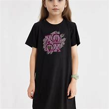 XOOX Graphic Short Sleeve Dress, Girls Comfy Loose Fit Crew Neck Dress Summer Clothes Gift Valentine's Day,Black,Trending,Temu