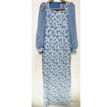 Formal Gown Mother Bride Groom Sz 0-2 Blue Jacquard Column Stretch