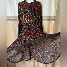 Ashro Dresses | Ashro, Ladies High, Low Sheer Floral Embroidered Dress! | Color: Black/Red | Size: Xl