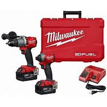 Milwaukee M18 Fuel 18-Volt Lithium-Ion Brushless Cordless Hammer Drill And Impact Driver Combo Kit (2-Tool) With Two 5Ah Batteries