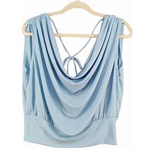 Venus Usa Sleeveless Blouse Open Back Solid Blue Lightweight Knit Size