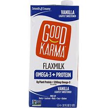 Good Karma Non Dairy Vanilla Flaxmilk (32 Oz Carton) Vegan Protein Packed & Lactose Free Plant Based Milk Alternative