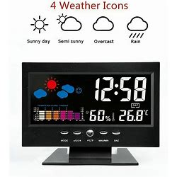 Weather Clock With Time Date Week Temperature Humidity Display Weather Forecast Function With Voice-Activated Backlight Function 15.6X4X9.6CM/6.13.7