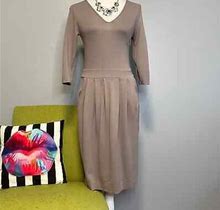 Pure Collection Taupe Knit Pleated Knee Length Sheath Dress Us 4