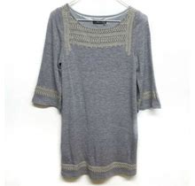 Thml Gray Embroidered Knit Shift Dress 3/4 Sleeves Pullover Xs