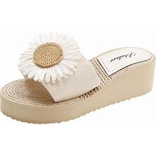 Szxzygs Women Sandals Ladies Summer Fashion Flowers Fresh Thick Sole Wedge Holiday Beach Outside Wear Slippers Sandals