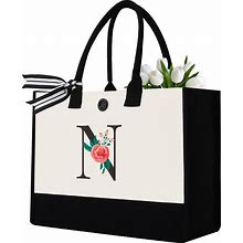 Binggemen Personalized Initial Canvas Tote Bag, Monogrammed Gifts Bag For Wedding,Birthday, Bridal Showerpresent Beach Bag For Women, Mom,