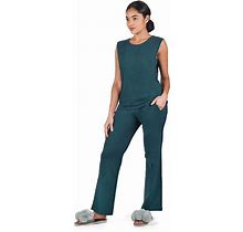 Women's Relaxed Fit 100% Cotton Slub Knit Pants And T-Shirt Set, Size: Large, Brt Blue