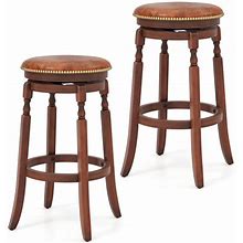 Costway 29" Swivel Bar Stool Set Of 2 With Upholstered Seat And Rubber Wood Frame-29 Inches