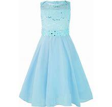Girls Sequined Floral Lace Dress With Crystal Belt For Wedding Party