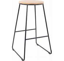 Mainstays 28 H Backless Stool Black Metal Base With Natural Wood Seat New