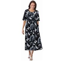 Plus Size Women's Button-Front Essential Dress By Woman Within In Black Graphic Bloom (Size 1X)