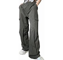 Womens Trousers Wide Leg High Waist Long Pants Fit Loose Work Office Trouser Women Trouser Pants Casual (Grey, S)
