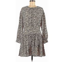 Rebecca Taylor Casual Dress - Dropwaist Crew Neck Long Sleeve: Tan Leopard Print Dresses - Women's Size 6