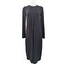 Vince Womens Size Small Midi Shift Dress Black Crew Neck Long Sleeves Stretch