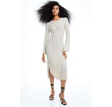 Ladies - Beige Rib-Knit Bodycon Dress - Size: M - H&M