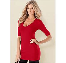 Women's Long And Lean Tee Tops Solid Knit - Red, Size M By Venus