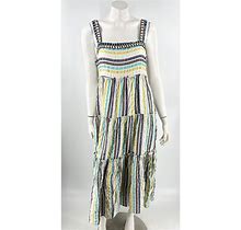 Postmark Dresses | Postmark Anthropologie Midi Dress Sz 10 Petite Striped Brown Yellow Teal Womens | Color: Blue/Yellow | Size: 10