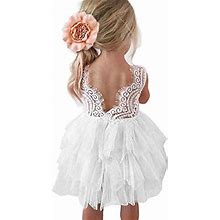 Topmaker Backless Aline Lace Back Flower Girl Dress 1T White, Beaded-White