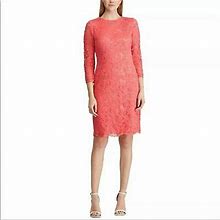 American Living Coral Pink Knee Length Lace Dress - Size 14