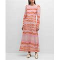 Atelier 17.56 Nicola Abstract-Print Smocked Maxi Dress, Pink, Women's, XS, Casual & Work Dresses Maxi Dresses