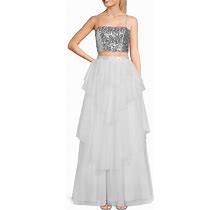 City Vibe Sequin Spaghetti Strap Two-Piece Dress, Womens, Juniors, 0, Silver/Ivory