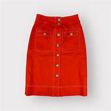 J. Crew Skirts | J.Crew Button Front Belted Linen Blend Midi Skirt 2 Tall | Color: Orange/Red | Size: 2