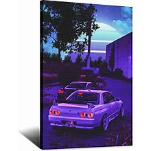 GTR Poster Nissan Skyline R34 Canvas Art Prints Home Wall Decor Frame-. 12X18inchs(30X45cm)