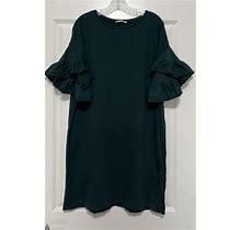 Zara Trafaluc Size L Dark Green Ruffle Sleeve Dress Knit Comfy Womens