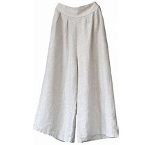 Springttc Womens Casual Cotton Linen Elastic Waist Pure Loose Wide Leg Pants