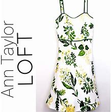 Loft Dresses | Nwt Ann Taylor Loft White/Green Linen Blend Yellow Floral Dress | Color: Green/White | Size: 4
