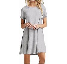 Ruziyoog Spring Dresses For Women Fashion Women Casual Short Sleeve O-Neck Solid Ladies Loose Mini Dress Gray L