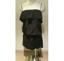 Little Joe Woman Black 100% Silk Ruffle Trim, Tassle Belted Dress