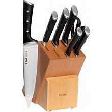 T-Fal Ice Force Stainless Steel Kitchen Knife Set And Wood Block, 8 Piece, Long Lasting Sharpness, High Cutting Precision, German Stainless Steel,