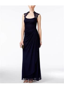 Xscape Petite Lace-Collar Dress - Navy - Size 14P