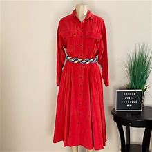 LIZ CLAIBORNE | Vintage Red Corduroy Pocket Shirt Dress Sz 12