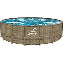 Blue Wave NB19797 18-Ft Round 52-In Deep Dark Cocoa Wicker Frame Package Above Ground Swimming Pool With Cover, Brown