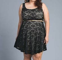 Libian Plus Size Black A-Line Sleeveless Lace Dress With Belt - 1X 2X