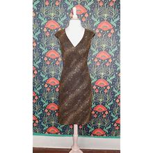 Vintage 90'S Y2K Gold Slinky Knit Glitter Sparkly Club Faux Wrap Sheath Dress