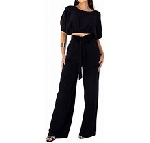 Gxfc Women Summer Outfits Clothes Short Sleeve Crop Tops+Wide Leg Pants 2 Pieces Casual Clothing For Women Streetwear