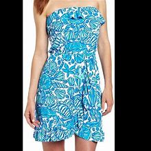 Lilly Pulitzer Dresses | Lilly Pulitzer Shelli Blue Flor Strapless Dress | Color: Blue/White | Size: M