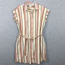 Harper Womens Dress Small Ivory Red Striped Cotton Above Knee Shirt